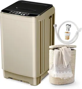 Portable Washing Machine 2.3 Cu. Ft. Full-Automatic Compact Washer Machine for Apartment, 10 Wash Program Small Portable Washer for Dorm, Apartment, RV, Home, Golden