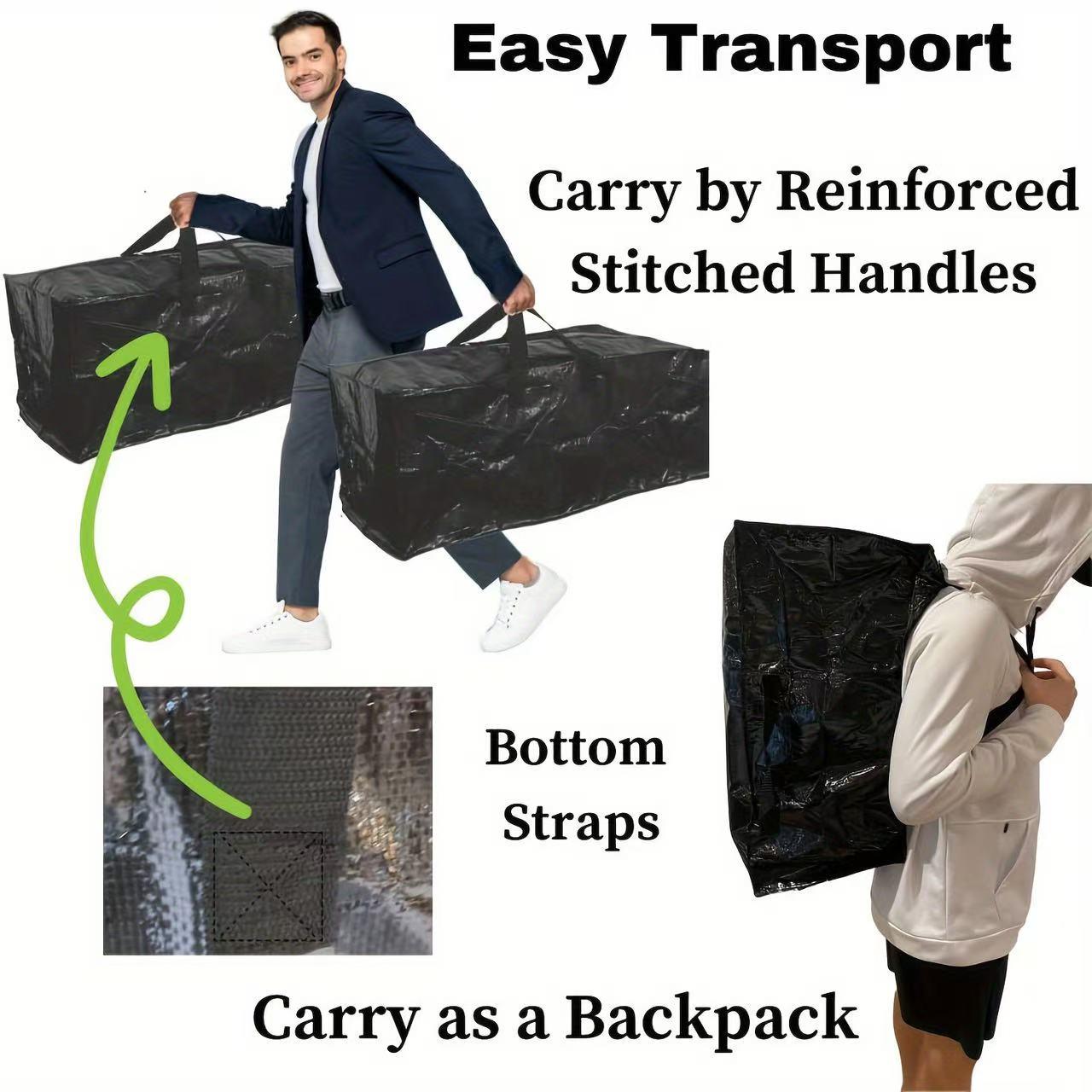 Large Moving & Storage Bags (3-Pack) — Thickened, Durable Black Tote Bags. An ideal, space-saving storage solution that serves as an excellent alternative to traditional cardboard moving boxes for seasonal organizing.