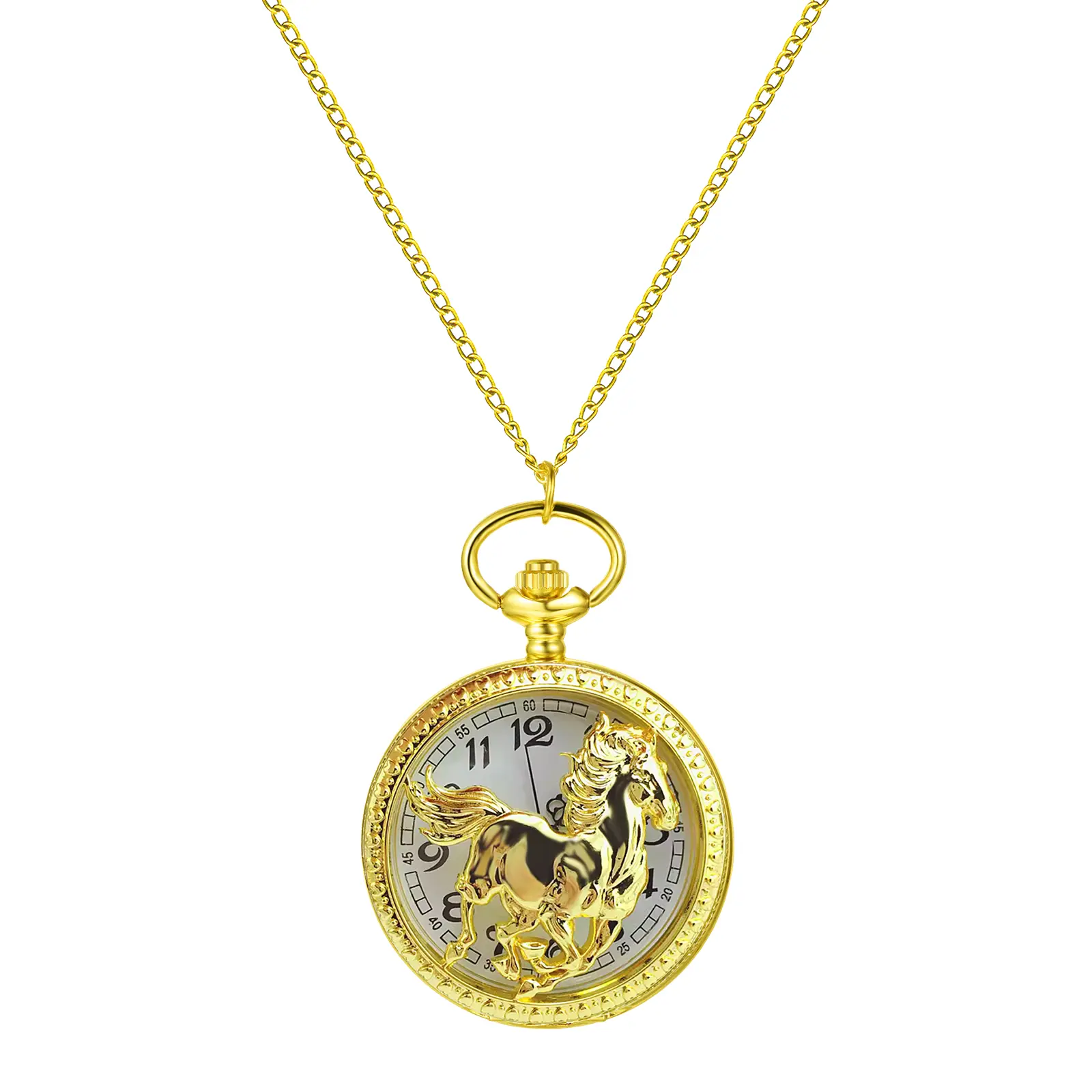 OIDEA Unisex Vintage Fashion Watch Necklace - 1.64 oz Lightweight Quartz Analog, Hollow Cover, Arabic Numerals Dial, Layerfriendly Chain, Vintage Pocket Look, Casual Wear Accessory for Horse Lovers, Family, Home