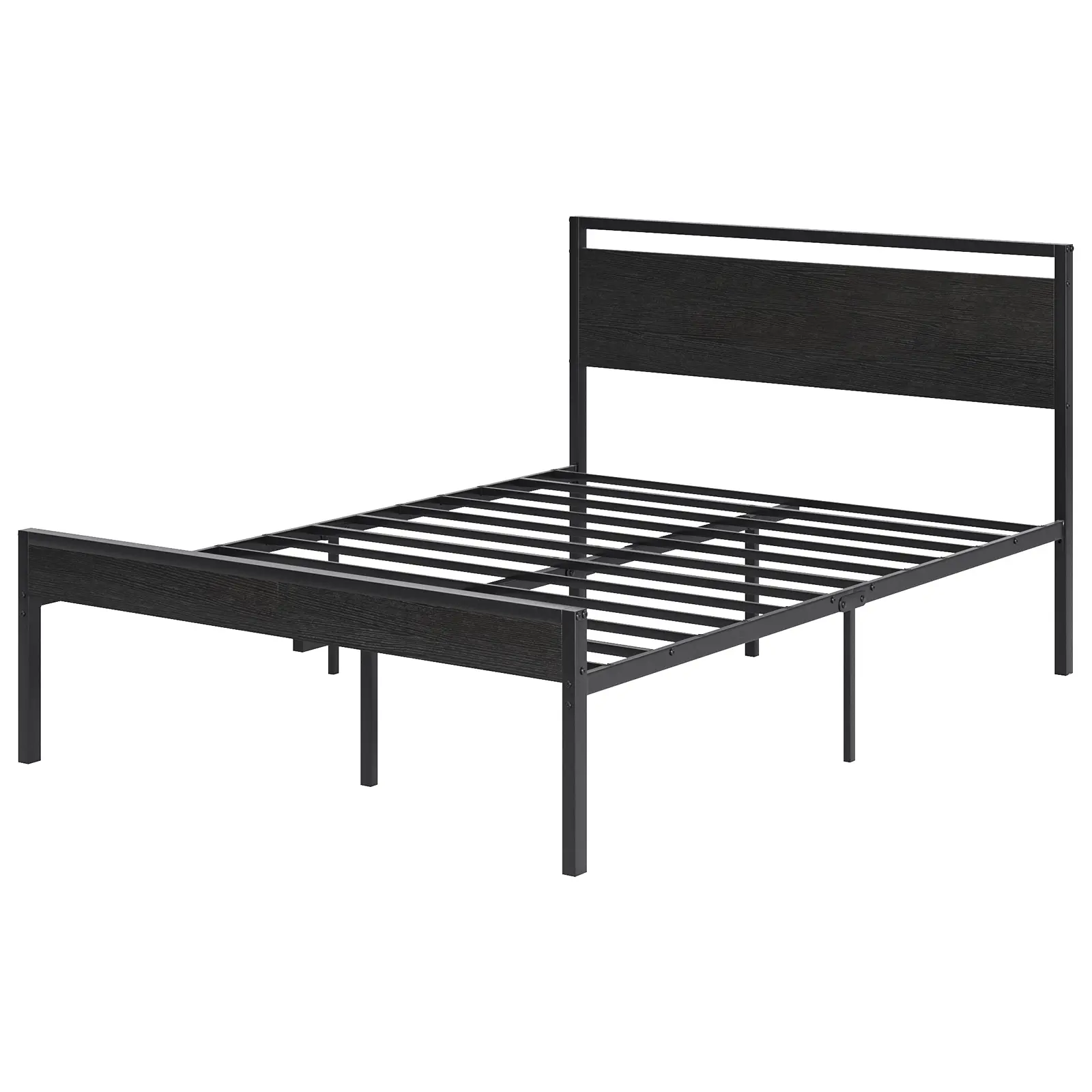 Metal Platform Bed Frame with Wood Grain Headboard | Heavy-Duty Slat Support, No Box Spring Needed, Fits 8–12 Inch Mattress, Ideal for Bedroom & Guest Room