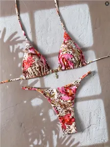 New Beach Pool Party Sexy Casual Fashion Print Halter Bikini Set, Women's Two-Piece Swimsuit, Stylish and Comfortable Swimwear