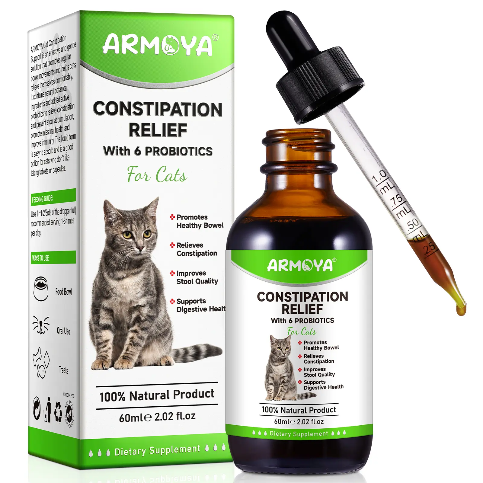 Cat Constipation Relief, Cat Laxative Constipation Relief, 100% Natural Laxative with 6 Probiotics Stool Softener, Promotes Digestive Health - 2 fl oz