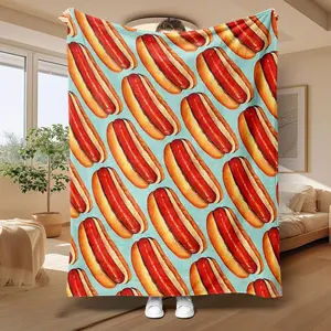Hot Dog Pattern Flannel Blanket, Soft Comfortable Throw Blanket, Warm Napping Blanket for Home Office Travel Camping, Gift for Girlfriend & Family, Soft Cozy Blanket