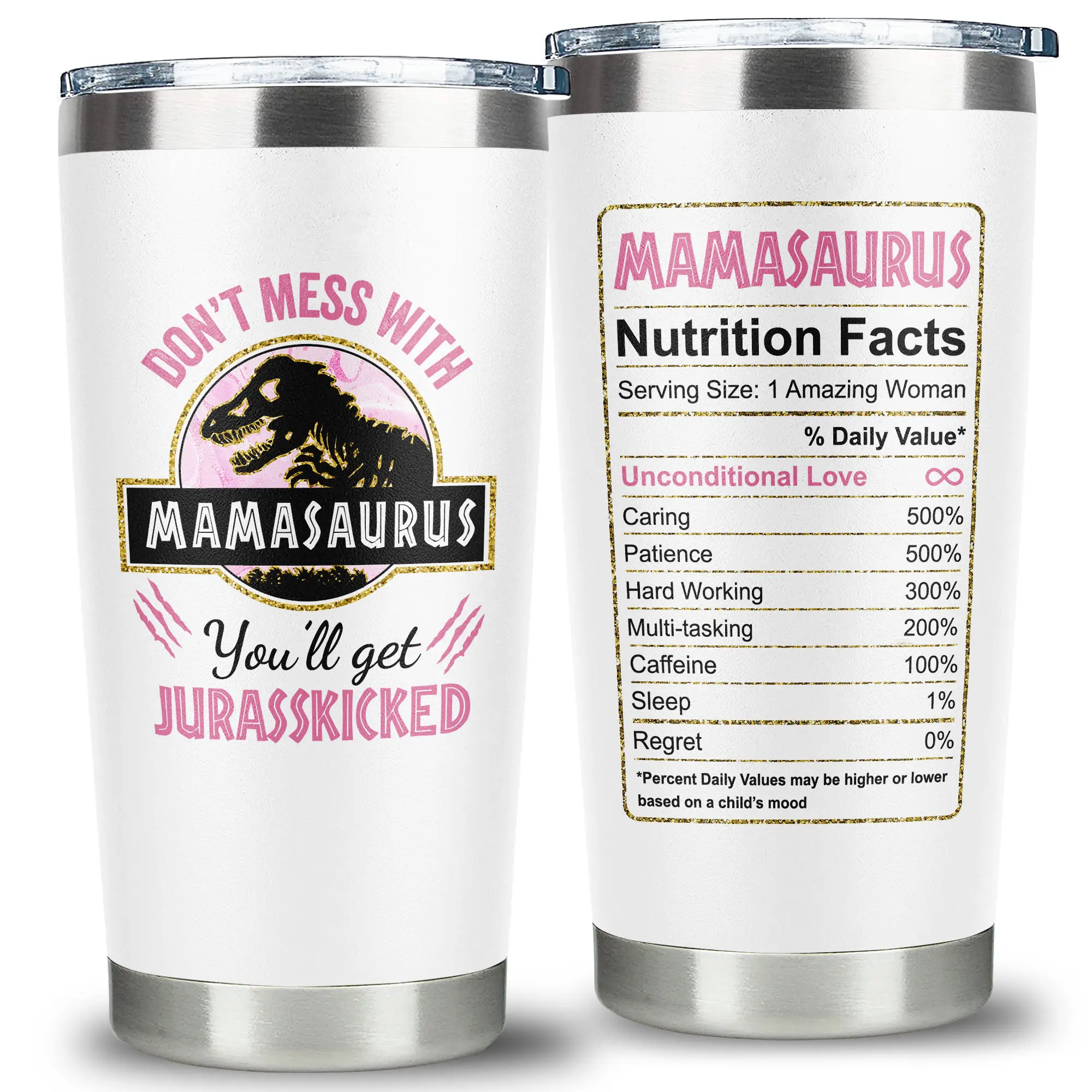 MAKEAGIFT Mamasaurus 20 Oz Tumbler for Mom - Unique Birthday, Christmas, Mothers...