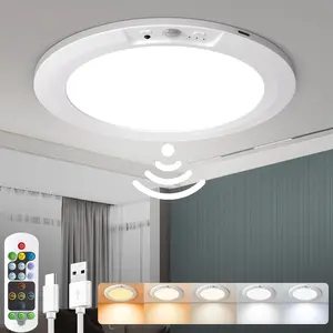Rechargeable Motion Sensor Ceiling Light with 5 Colors and Remote,  Operated Ceiling Light LED Shower Lights,   Closet Lights   Light for Shower Bathroom Hallway