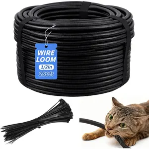 250FT Split Wire Loom Tubing, 1/2 Inch Wire Protector Tubing, Automotive Wire Flexible Conduit Cord Covers with 20  Ties for Automotive Marine RV Agriculture Electrical  Protection