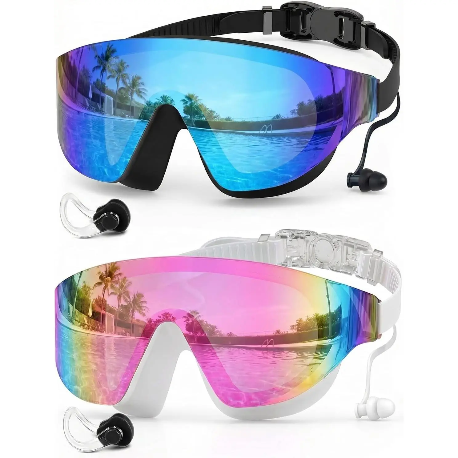 2-Pack Rimless Wide View Swimming Goggles for Adults, Anti-Fog UV-Protective Waterproof Swimming Accessories for Men and Women, Waterproof Goggles