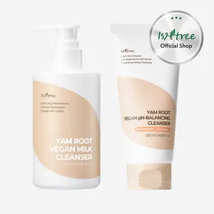 [isntree Official Shop] Yam Root Vegan Double Cleanser Duo - Milk Cleanser 7.43 fl.oz / 220ml + pH-Balancing Cleanser 4.05 fl.oz / 120ml for sensitive skin, Korean Skincare
