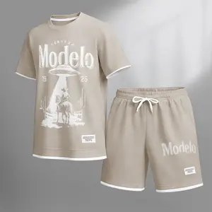 This Men's Western Cowboy Classic Logo Drawstring Shorts Set Is An Ideal Choice For Spring And Summer. This Casual Summer Set Includes A Short-Sleeved Shirt And Shorts, Suitable For Both Everyday Wear And Sports.