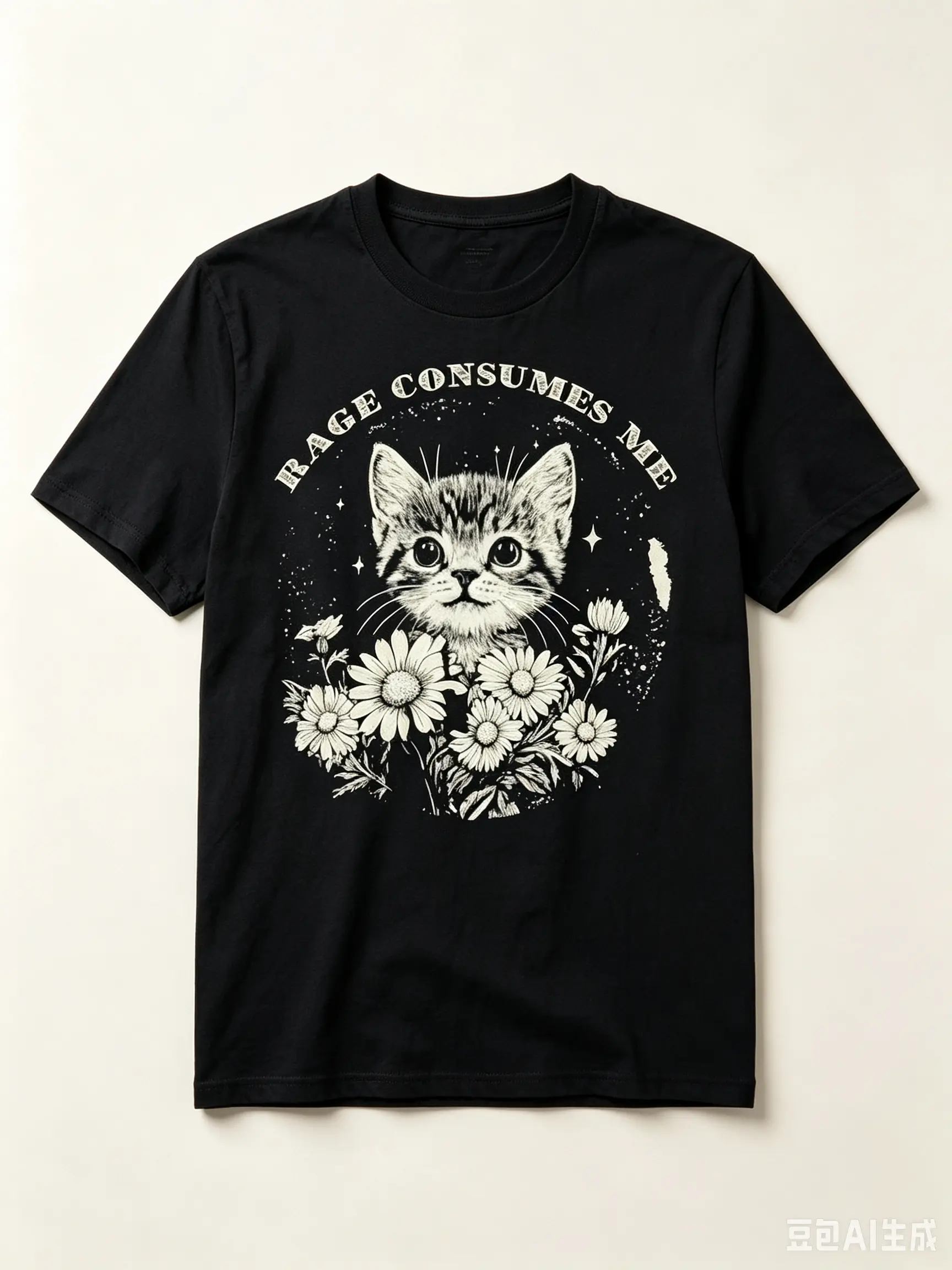 Summer T Shirts [Funny Cat T-Shirt] Soft Cotton Funny Cat Graphic T-Shirt - 'Rage Consumes Me' Sarcastic Kitten & Flower Design T-Shirt For Men and Women