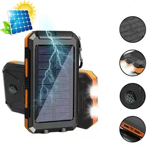 Solar Charger Power Bank 10000mAh Solar Phone Charger, Portable Charger Fast Charger Dual USB Ports Built-in LED Flashlight and Compass, IP65 Waterproof Portable Power Bank for Outdoor Activities-IP65 Waterproof Outdoor Phone Charger