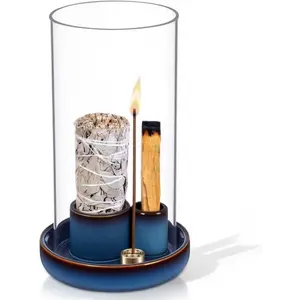Incense Burner for Incense Sticks, with Glass Ash Catcher, Prevents Ash Scatter, 4-in-1 Incense Burner Palo Santo Incense Burner Incense Sticks Incense Burner and Candle Holder for Burning Sage and Incense Sticks