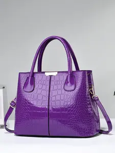 New Fashion Glossy Leather Texture Stone Pattern Handbag, Stylish and Trendy Design, Perfect for Daily Use and Special Occasions, Elegant Casual Handbag