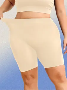 【Plus Size】 Solid High Waist Shapewear Shorts, Shapewear Bottoms, Women's Shapewear Clothing for All Seasons