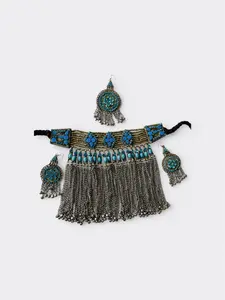 Afghan Kuchi Heavy Choker Necklace Set | Handmade Tribal Jewelry with Chain Tassels | Multi-Color Options