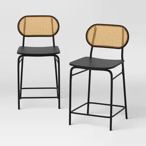 2pk 24" Woven Back Metal Counter Height Barstool Black - Room Essentials