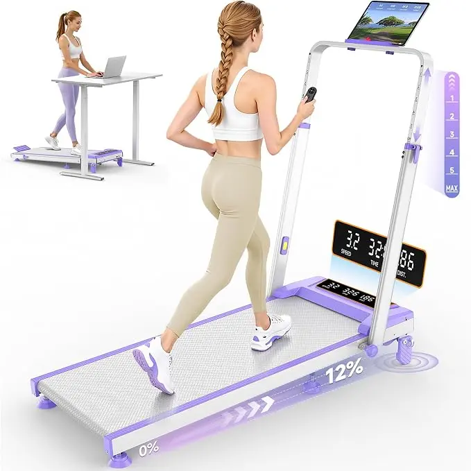 Fahren 4-in-1 Foldable Under Desk Treadmill Walking Pad, Treadmills for Home with 12% Incline, 3.5HP Motor, Adjustable Height Handrail, 350 Lbs Capacity, Smart App, Remote Control & LED Display