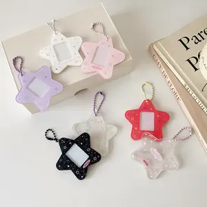 Cartoon Acrylic Star Photo Keychain, Student ID Badge Holder, Cute Pendant Decoration for Girls, Holds 1 Inch Photos