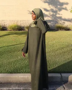 Women's Islamic Modest Solid Color Rihla Ribbon Sleeve Wide-Fit Maxi Caftan Abaya - Casual Wear, Solid Color Abaya