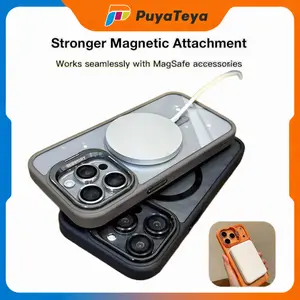 PuyaTeya MagSafe-Compatible Magnetic Phone Case for iPhone 17/16/15 Pro/ProMax, Built-in Metal Handheld Stand, Casing with Camera Lens & Screen Protection, Military-Grade Drop-Shockproof Acrylic Cover, Wireless Accessory for Outdoor Use