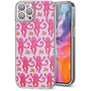 Phone Case Compatible with iPhone 16 Pink Roller Monkey Funny Cute Rabbit Soft Shockproof Side Striped Phone Cover
