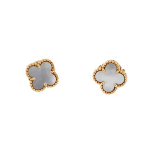 Pre-owned Van Cleef & Arpels Sweet Alhambra Stud Earrings 18K Yellow Gold and Mother of Pearl by Rebag