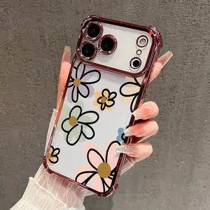 Electroplated Four Corner Anti-Fall Simple Flowers Pattern Phone Case,phone Case Suitable for Iphone 11/12/13/14/15/16/17 Pro Promax Plus Air and Samsung S22/S23/S24/S25 Plus Ultra Fe,Shockproof Transparent Protective Cover, Accessories, Smartphone