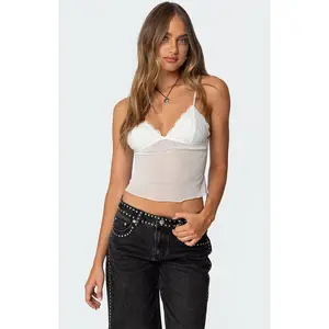 Edikted Women's Malika Lacey Sheer Mesh Tank Top