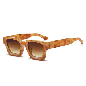 SO&EI Fashion Square Women Luxury Sunglasses Retro Brand Designer Men Trending Leopard Blue Green Sun Glasses Shades UV400