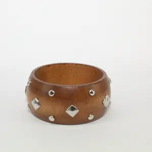Light Brown Studded Wooden Bangle