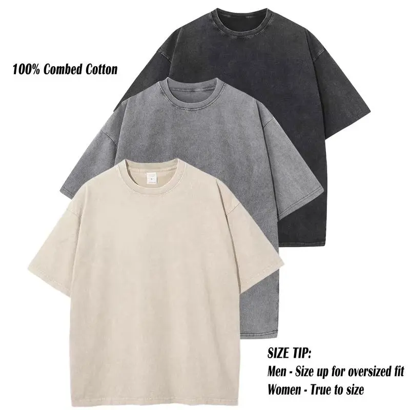 3 Pack Acid Wash Unisex Oversized Cotton T-Shirt Crew Neck Half Short Sleeve Summer Top Casual Loose Fit Solid Streetwear Comfortable Tees Basic Womenswear Shortsleeve Tshirt white Beige men's t shirts 90s graphic tees trendy t-shirts vintage tees