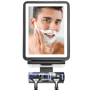 Shower Mirror Fogless for Shaving with Squeegee to Keep Clean or Remove Foggy Mess, Fogless Mirror for Shower Two Mounting Solution, Dimmable Lighting