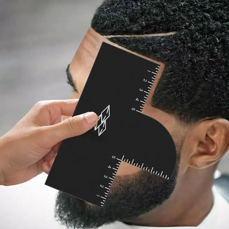 Barber Enhancement Card and Hairline Shaping Tool, Black Flexible Synthetic Guide with Measurement Ruler for Men's Beard and Edge Line Ups, Haircare