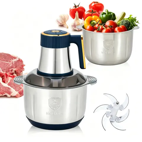 5L Food Processor, Stainless Steel Bowl Meat Grinder, 500W Pure Copper Motor Electric Chopper for Kitchen