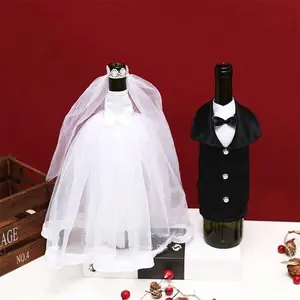 Wedding Wine Bottle Covers Set, Bride Groom Champagne Bottle Caps, Wedding Party Gifts, 2 Pieces Per Set, Perfect Bridal Shower Decorations, Wedding Theme