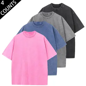 Pack of 1–4 Summer Crew Neck Unisex T‑Shirts, Vintage Washed Distressed Look, Heavyweight Pure Cotton, Fashionable Versatile Casual Tees, Shortsleeve, Stylish
