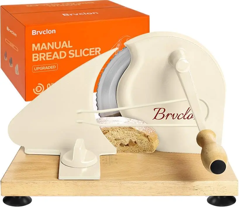 Brvclon Manual Bread Slicer Adjustable Thickness, Hand Crank Bread Slicer for Homemade Sourdough Bread with Scale Line & Suction Cup & Metal Guide,Quality Solid Wood Base & Gift-Level Packaging Kitchen