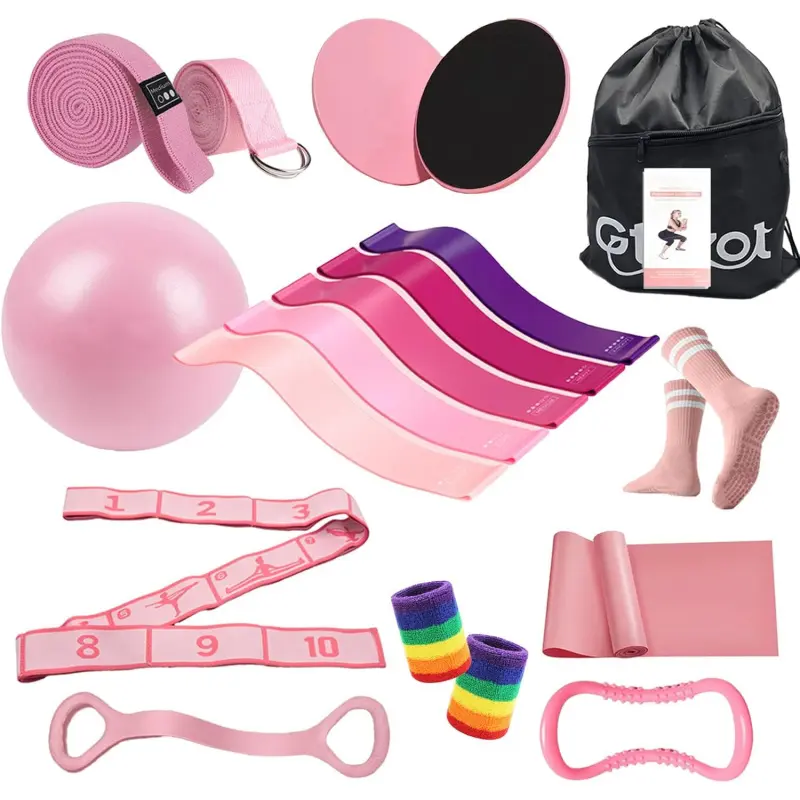 Women's Pilates Essentials Kit - Home Workout Yoga Exercise Equipment Set with Mini Ball, Elastic Band, Sliding Disks & Accessories for Beginners