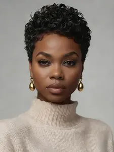 Women's Short African Curl Wig Cap, Black Curly Wigs, Headpiece, Rose Net Design, Easy Wear & Manageable, Perfect for Christmas/new Year/daily Use