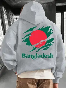 Men's Bangladesh Print Zip Hoodie, Fall & Winter Casual Regular Fit Long Sleeve Sweatshirt, Fashion Daily Wear Clothing