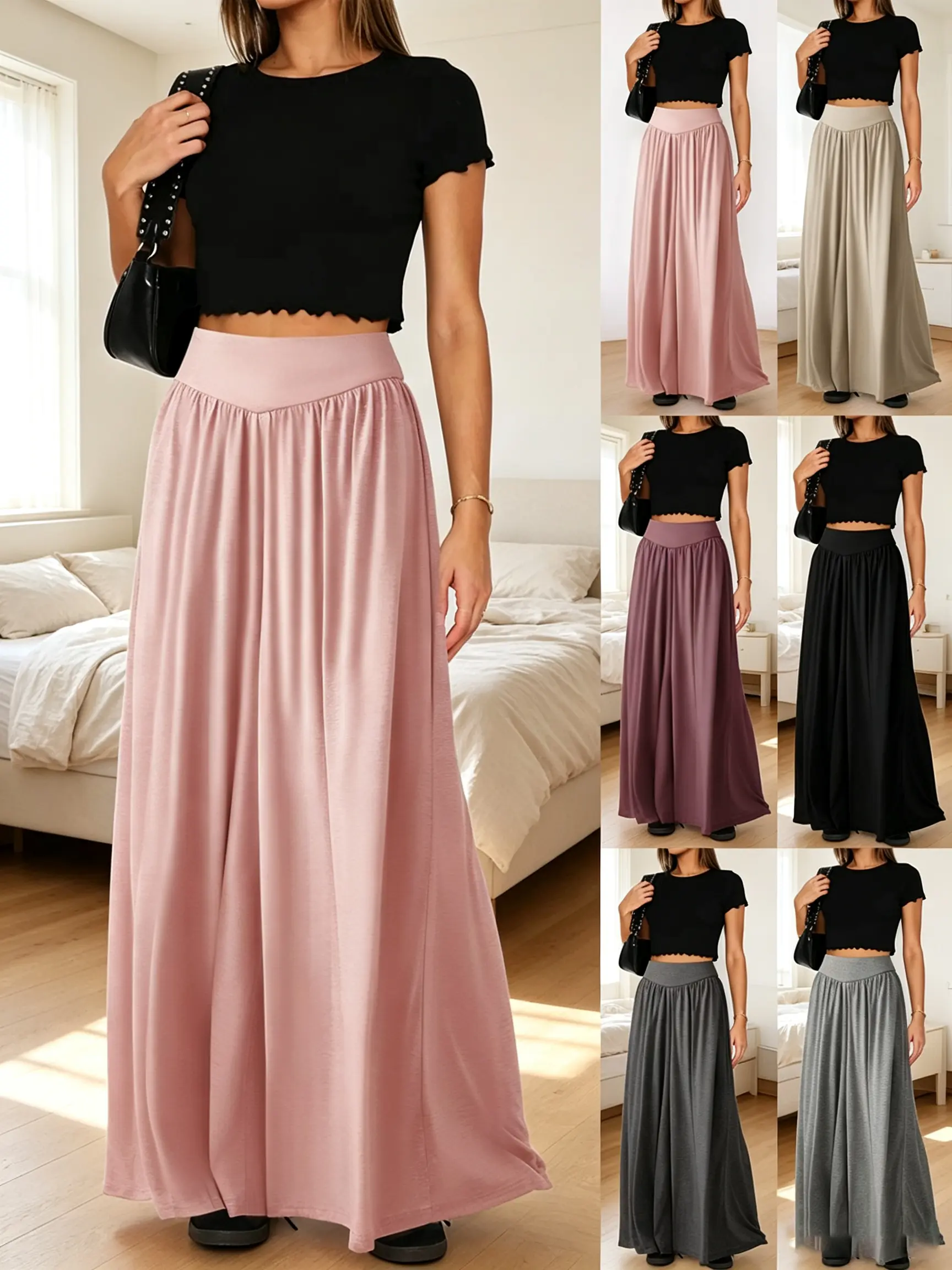 Women's High Waist Wide Leg Flowy Pants, Buttery Soft Brushed Dance Trousers, Casual Drape Lounge Bottoms