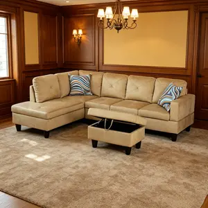 Beige Microfiber 3-Piece Living Room Exquisite Sofa Set - High-Resistance, Luxury, Ergonomic Sofa Set with Fine Woven Texture, Wear-Resistant Fabric, Non-Fading, Exquisite Stitching for Family Cozy All-Day Sitting, Exquisite Sofa Sets, High-Resistance Sof