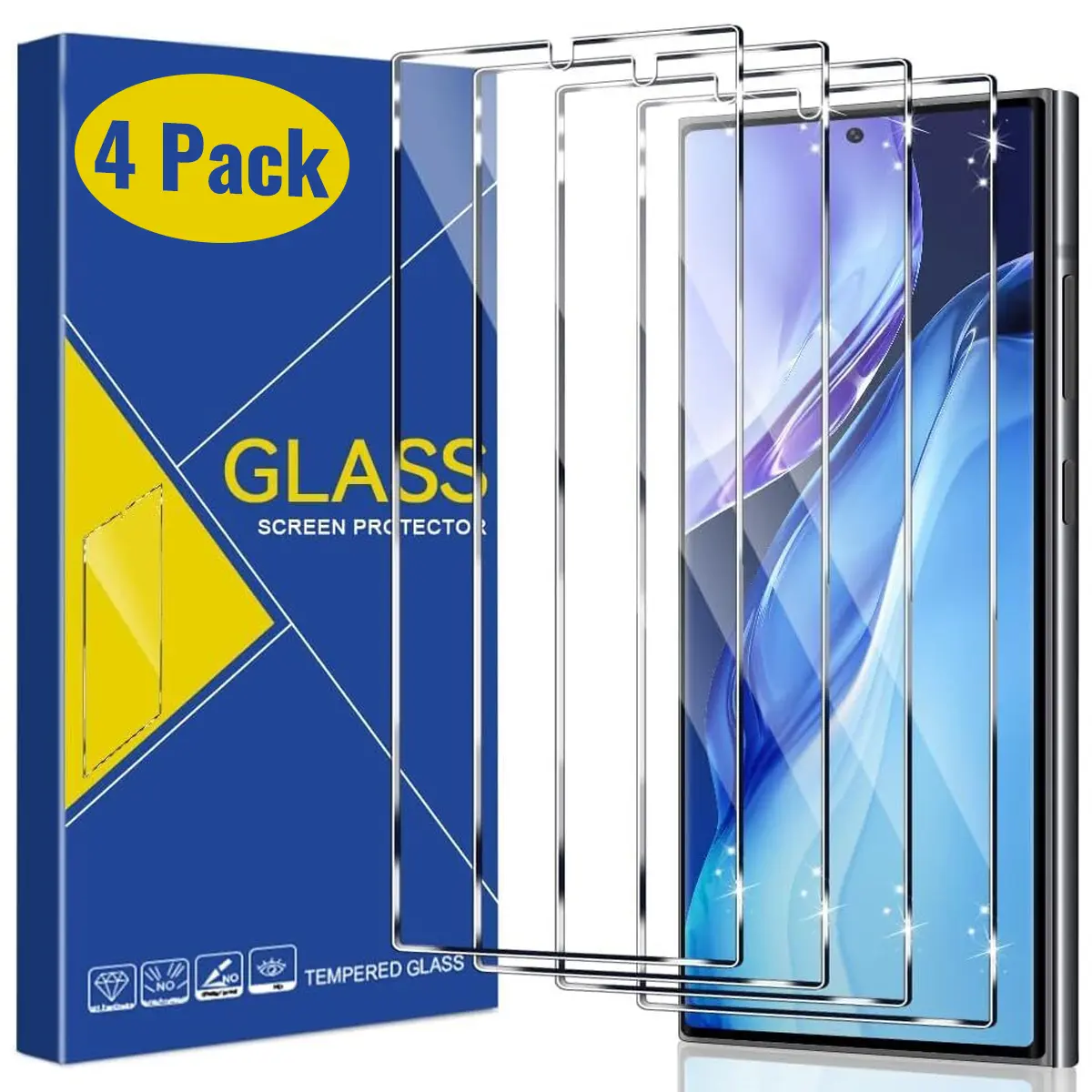 4Pcs HD Tempered Glass Screen Protector for Samsung Galaxy S26 Ultra/S26 Plus/S26/S25 Ultra/S25 Plus/S25/S24 Ultra/S24 Plus/S24