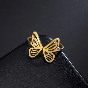 Women's Dainty Stackable Rings Set - Hollow Open Metal Butterfly Design, Daily Artificial Gemstone Jewelry Accessory, Butterfly Rings