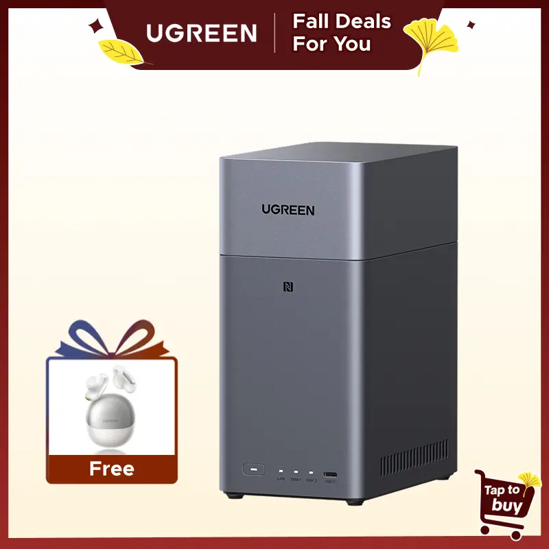 UGREEN DH2300 2-Bay Diskless Desktop Network Attached Storage (NAS) for Beginners, 4GB RAM On Board, Ethernet, AI Photo Album, Private Cloud-Remote Access, File/Phone/Multi-Device Backup, Screws & Screwdriver, Power Adapter, Plastic Construction