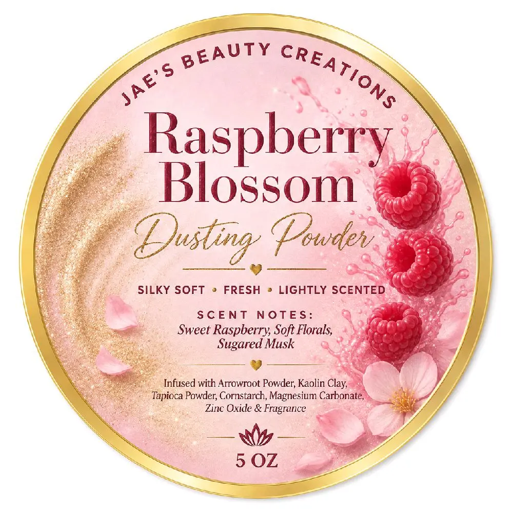 Jae's Beauty Creations 5oz Raspberry Blossom Dusting Powder Lightweight Silky Scented Daily Body Care Fragrance Moisture Absorbing