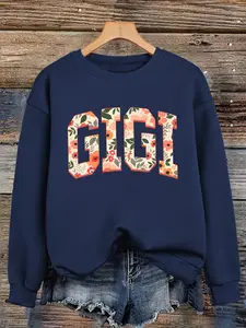 Women's Gigi Letter Graphic Fleece Sweatshirt, Casual Fashion Long Sleeve Fitted Pullover, Medium Stretch, All-Season Comfort