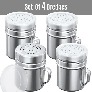 4Pcs Medium Metal Salt Pepper Dredge Shakers - With Handle - Seasonings Spice Shakers With Holes and Lids - 10 Ounce - Home Improvement.