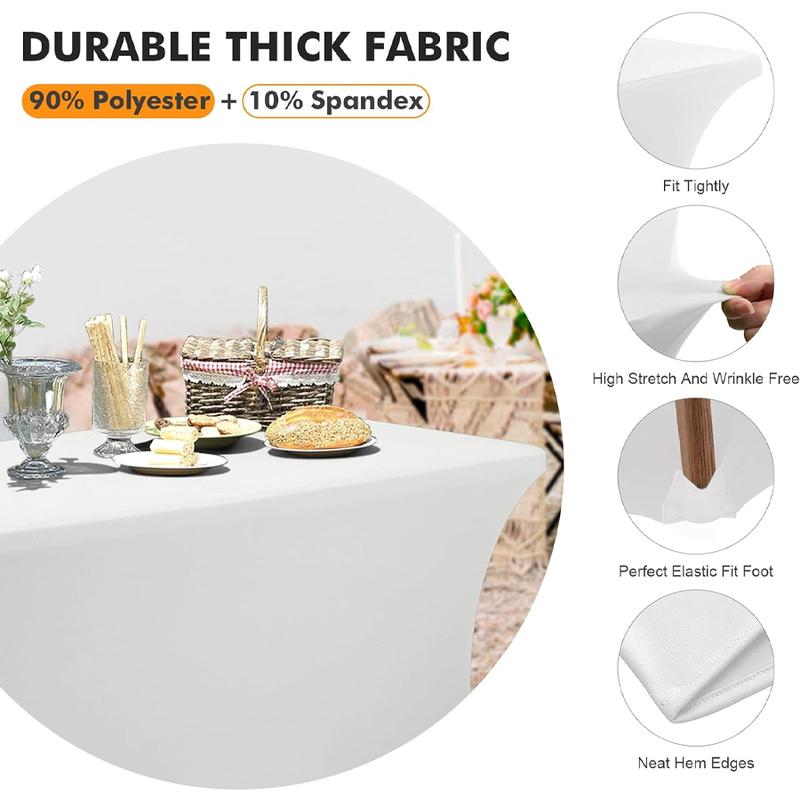 6FT Tablecloth [6 Pack, White] 200 GSM Stretch, Fitted, Washable and Wrinkle Resistant Table Cloth Rectangle Cover for Trade Shows, Wedding, Parties [72Lx30Wx30H Inch]