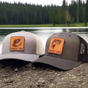 Bass Fishing Hat, Rippin Lips, Trucker Hat, Large Mouth Bass Gift, Fisherman Gift for Dad or Husband, Leather Patch Snapback Camo Hat